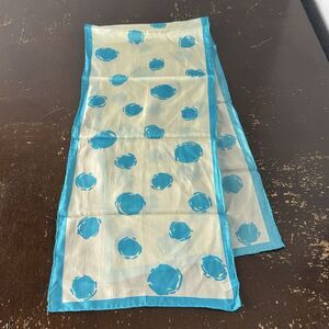 Vintage Scarf 100% Silk Sheer 48”x11” White And Blue